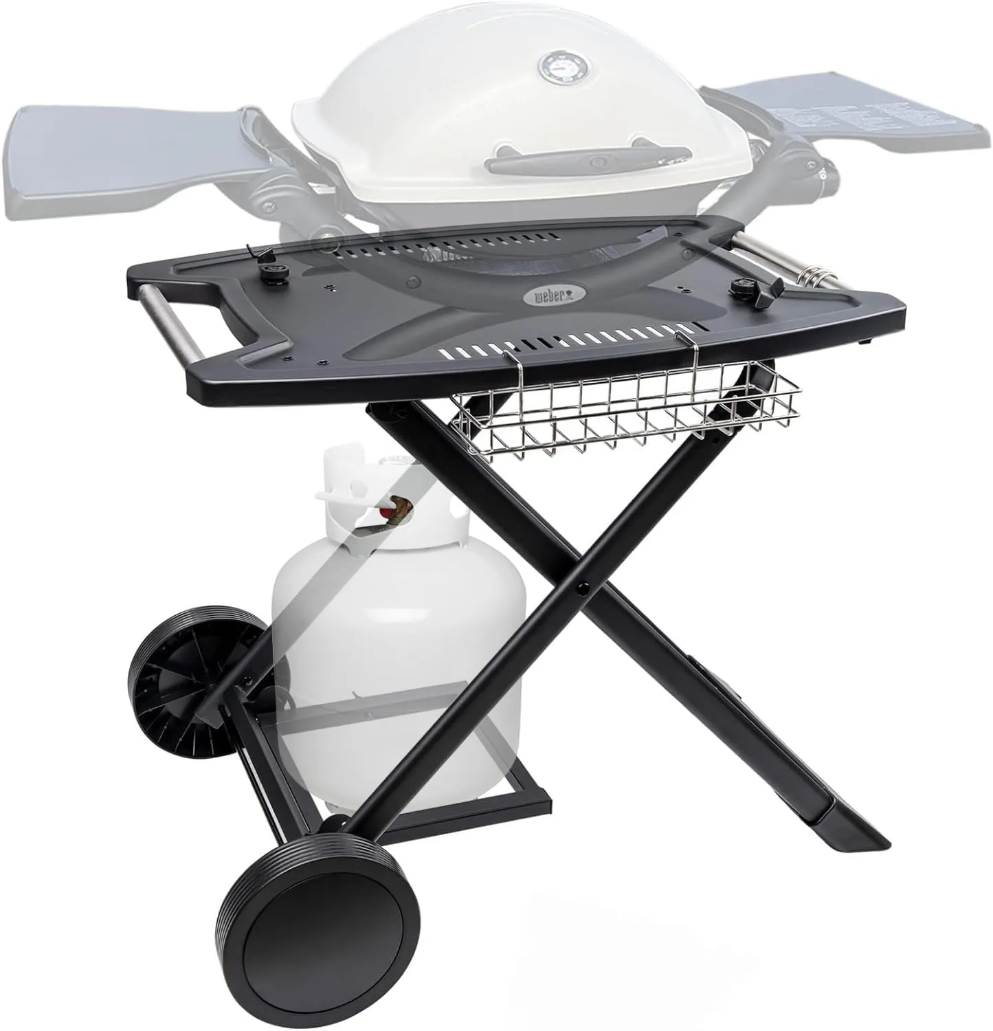 Portable Cart for Weber Q1200, Q1000, Q2200, Q2000, Q2400, Folding Cart for Outdoor BBQ，Portable Stand for Weber Q Series Gas Grills and Ninja Woodfire OG700 Series