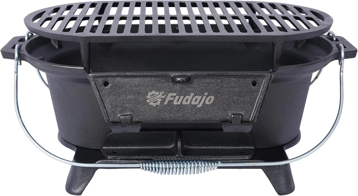 Portable Cast Iron Charcoal Grill with Tabletop Skillet, 100% Heavy-Duty Iron, for Camping and Outdoor Cooking, Black