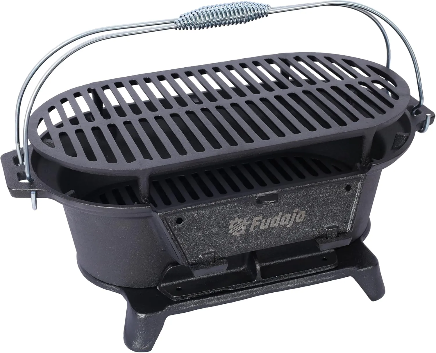 Portable Cast Iron Hibachi Grill - Tabletop Charcoal Grill for Camping, Tailgating & Patio | Oval Design with Cooking Grate | Compact BBQ Stove (15.5")