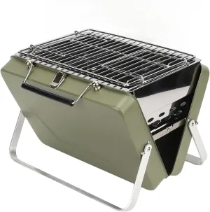 Portable Charcoal BBQ Grill Folding Notebook Grill for Camping Outdoor Cooking Backyard Picnic (Green)