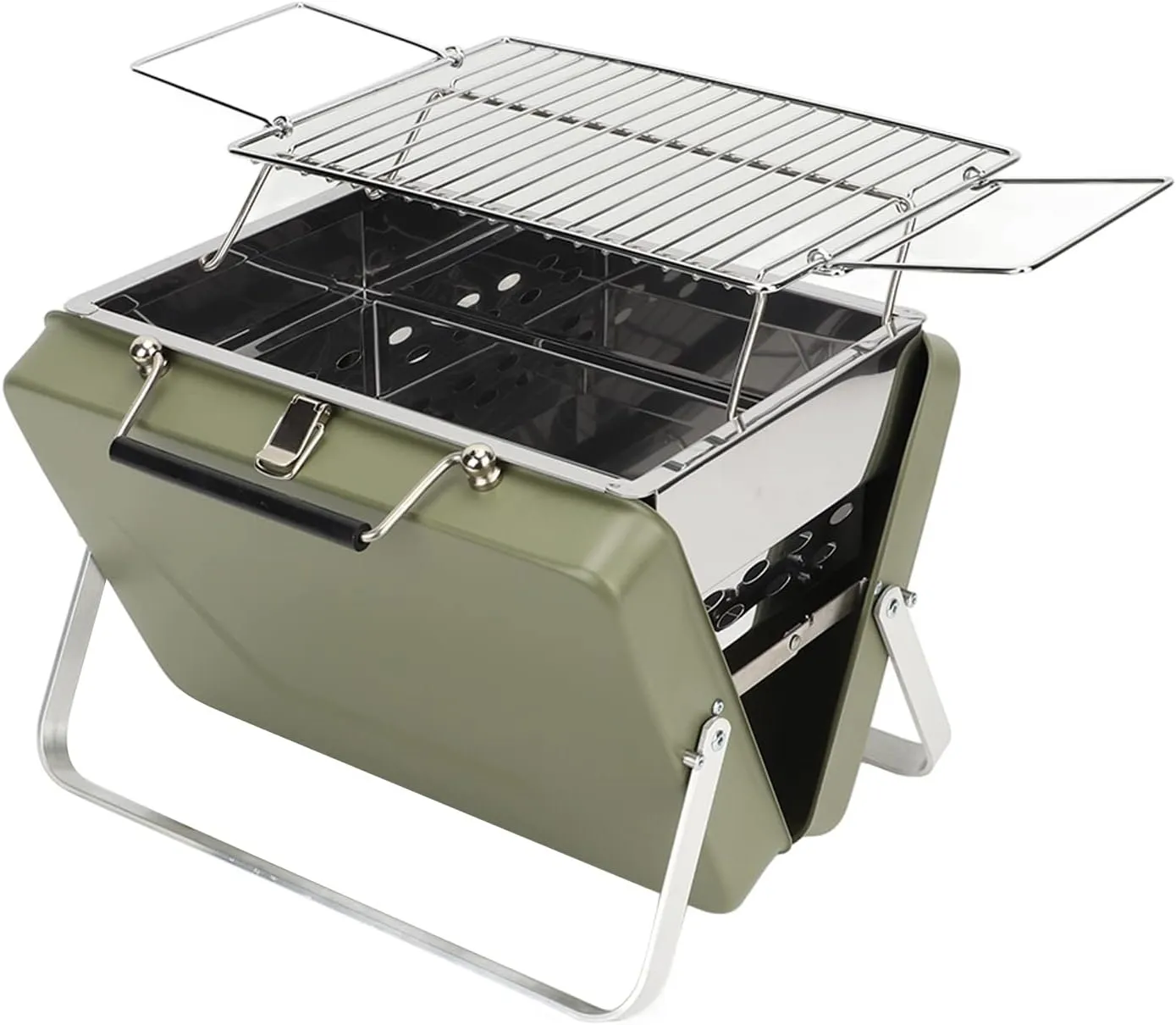 Portable Charcoal BBQ Grill Folding Notebook Grill for Camping Outdoor Cooking Backyard Picnic (Green)