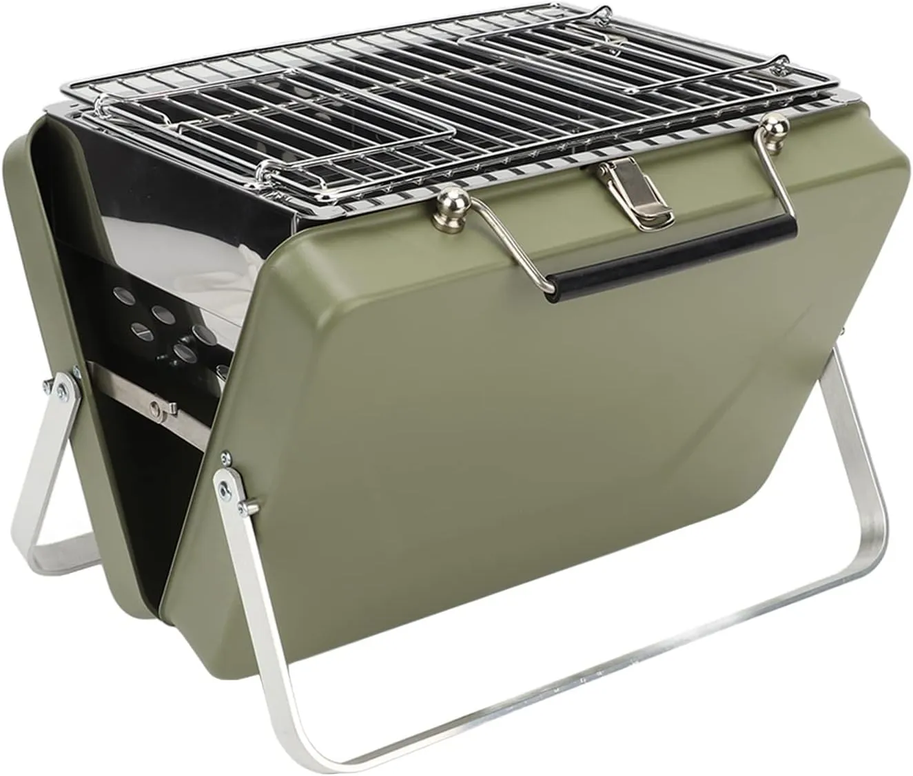 Portable Charcoal BBQ Grill High Temperature Non Stick Folding Barbecue for Camping Outdoor Cooking, Proof Iron Chrome Plated Grill Net for Picnic (Green)