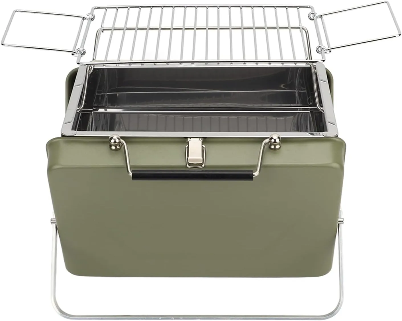 Portable Charcoal BBQ Grill High Temperature Non Stick Folding Barbecue for Camping Outdoor Cooking, Proof Iron Chrome Plated Grill Net for Picnic (Green)