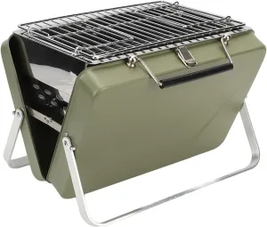 Portable Charcoal BBQ Grill High Temperature Non Stick Folding Barbecue for Camping Outdoor Cooking, Proof Iron Chrome Plated Grill Net for Picnic (Green)
