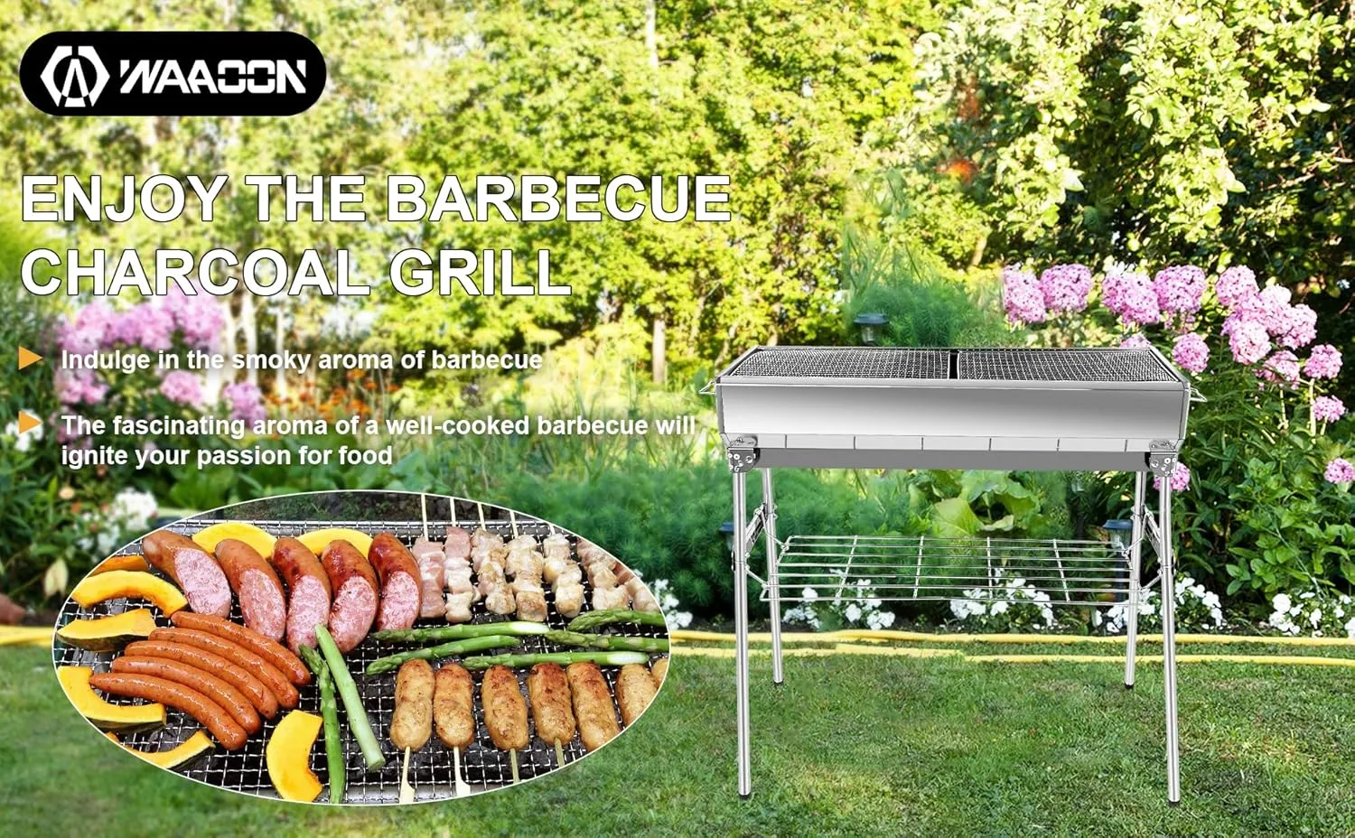 Portable Charcoal Grill: Foldable Charcoal Grill - Outdoor Stainless steel Barbecue Grill, Camping, picnics（larger）