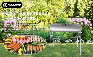 Portable Charcoal Grill: Foldable Charcoal Grill - Outdoor Stainless steel Barbecue Grill, Camping, picnics（larger）