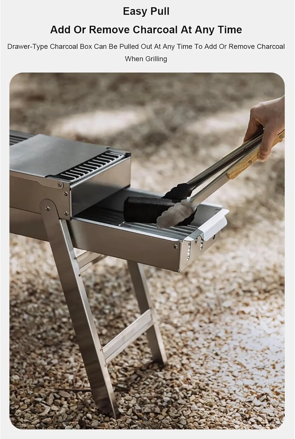 Portable Charcoal Grill Foldable Stainless Steel Barbecue Grill Outdoor Folding Bbq Grill with Side Shelves for Travel Cooking Camping Picnic