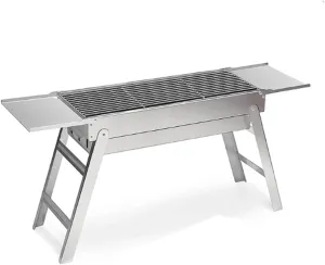 Portable Charcoal Grill Foldable Stainless Steel Barbecue Grill Outdoor Folding Bbq Grill with Side Shelves for Travel Cooking Camping Picnic