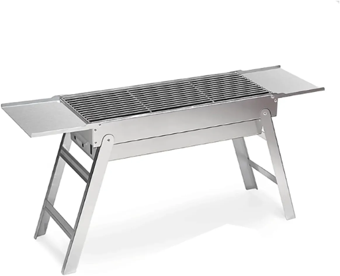 Portable Charcoal Grill Foldable Stainless Steel Barbecue Grill Outdoor Folding Bbq Grill with Side Shelves for Travel Cooking Camping Picnic