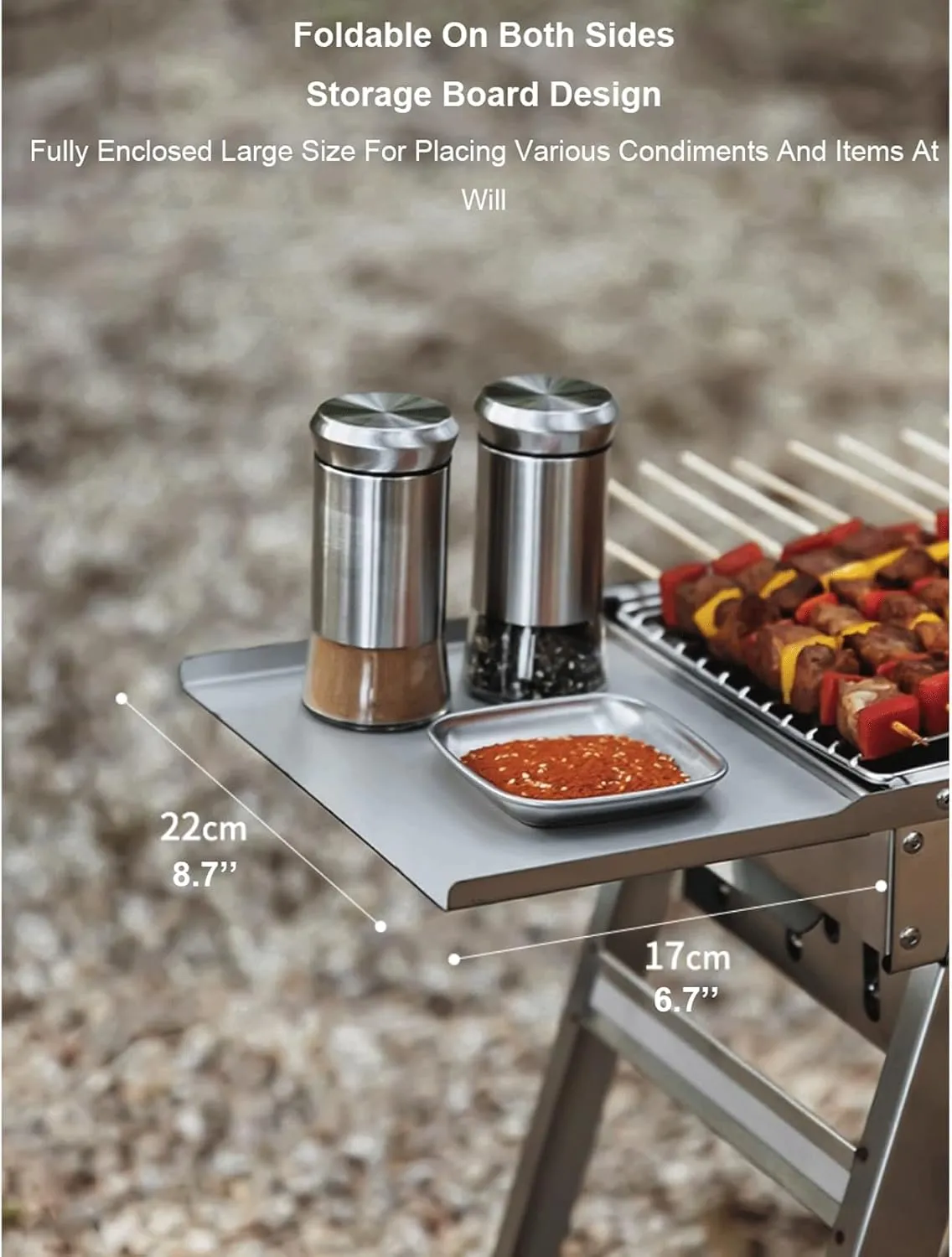 Portable Charcoal Grill Foldable Stainless Steel Barbecue Grill Outdoor Folding Bbq Grill with Side Shelves for Travel Cooking Camping Picnic