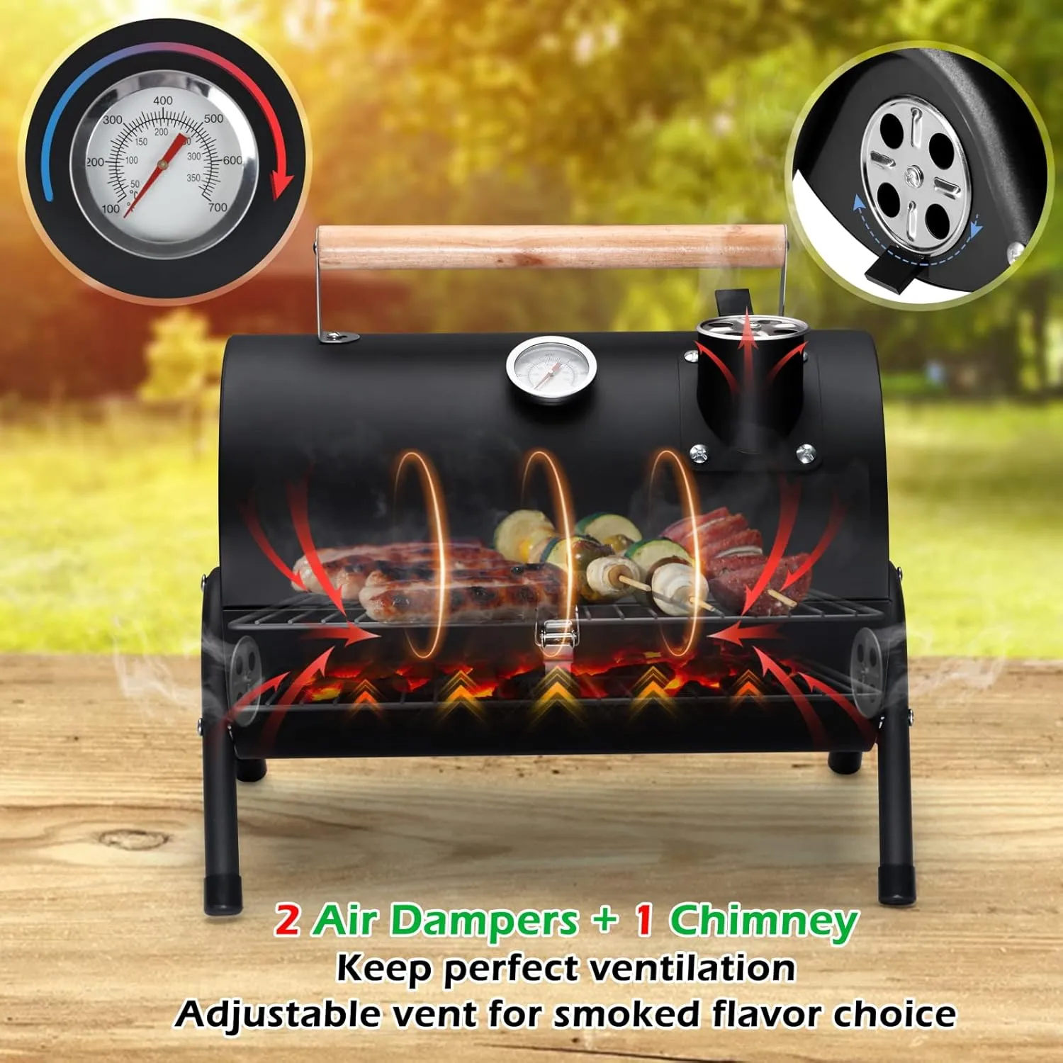 Portable Charcoal Grill Set of 23, HaSteeL Small Compact BBQ Grill, Mini Folding Outdoor Grill with Chimney, Tabletop Grill & Grilling Accessories for Barbecue Camping, Screwdriver & Thermometer