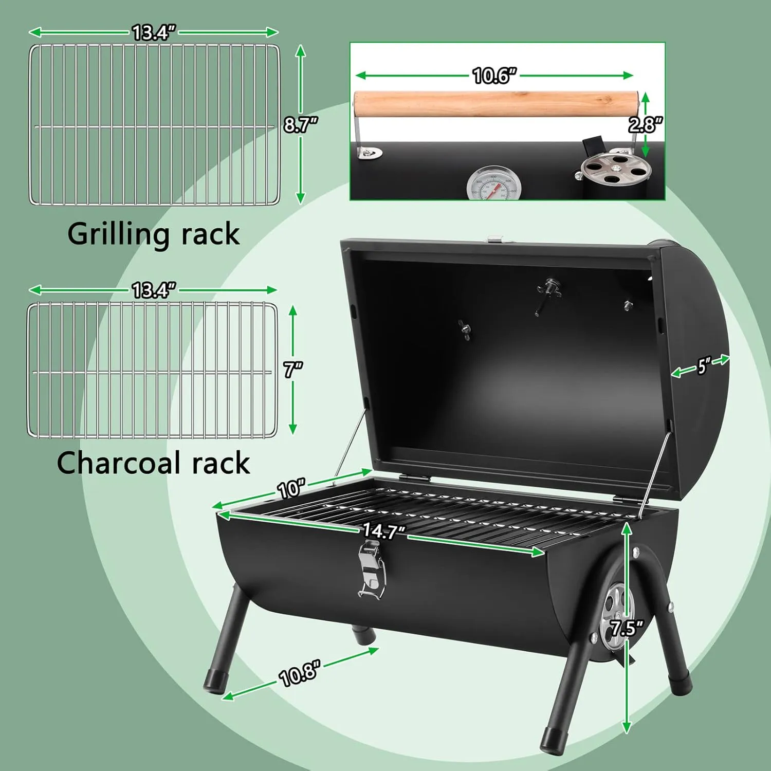 Portable Charcoal Grill Set of 9, HaSteeL Small Compact BBQ Grill, Mini Folding Outdoor Grill with Chimney, Tabletop Grill & Grilling Accessories for Barbecue Camping Picnic, Screwdriver & Thermometer