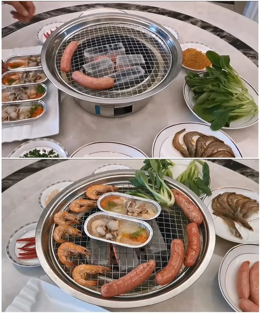Portable Charcoal Grill, Stainless Steel Desktop BBQ Grill, Outdoor Camping Grill for Courtyard, Camping, Picnic, Hiking, Traveling, Beach (Silver 34.5 * 12cm)