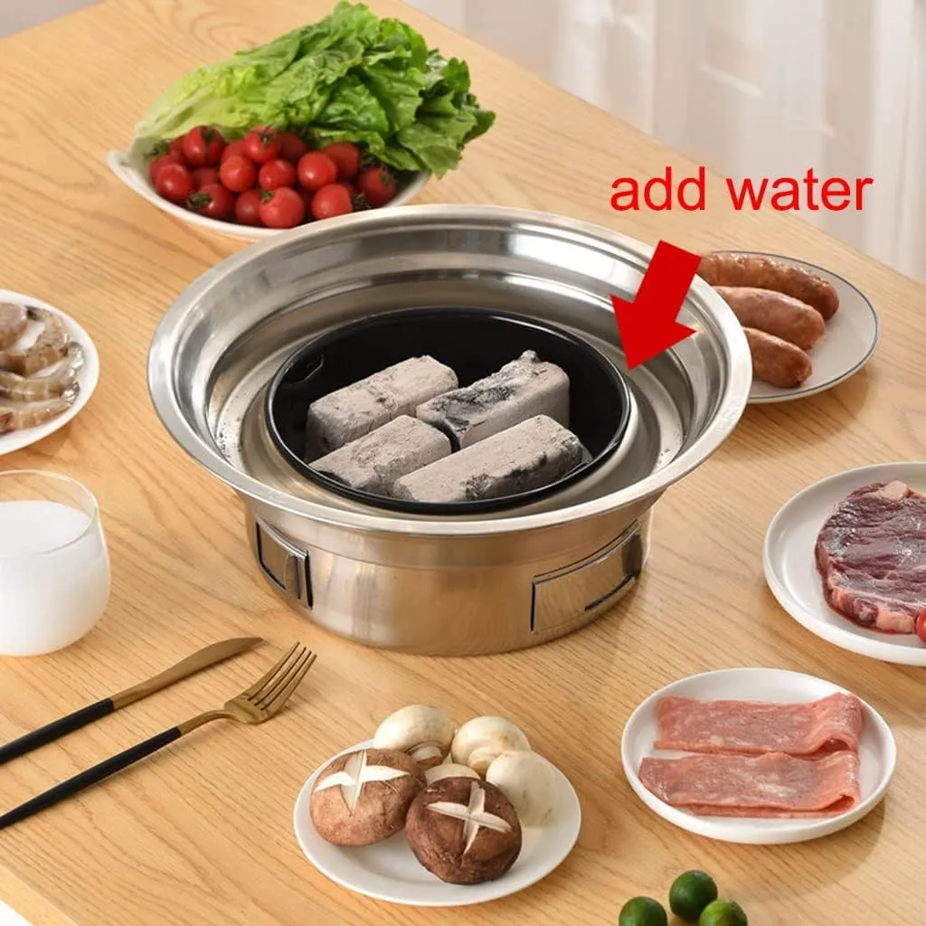Portable Charcoal Grill, Stainless Steel Desktop BBQ Grill, Outdoor Camping Grill for Courtyard, Camping, Picnic, Hiking, Traveling, Beach (Silver 34.5 * 12cm)