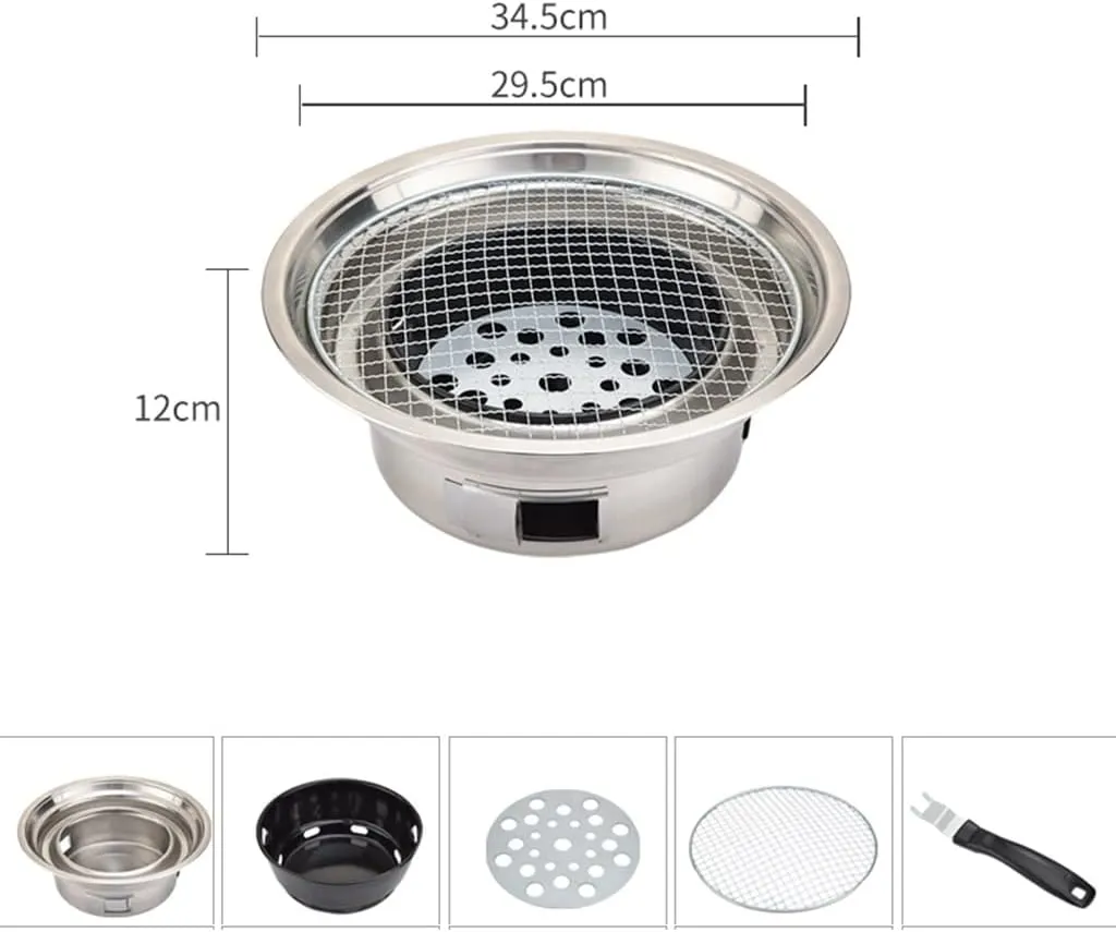 Portable Charcoal Grill, Stainless Steel Desktop BBQ Grill, Outdoor Camping Grill for Courtyard, Camping, Picnic, Hiking, Traveling, Beach (Silver 34.5 * 12cm)
