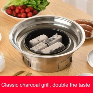 Portable Charcoal Grill, Stainless Steel Desktop BBQ Grill, Outdoor Camping Grill for Courtyard, Camping, Picnic, Hiking, Traveling, Beach (Silver 34.5 * 12cm)