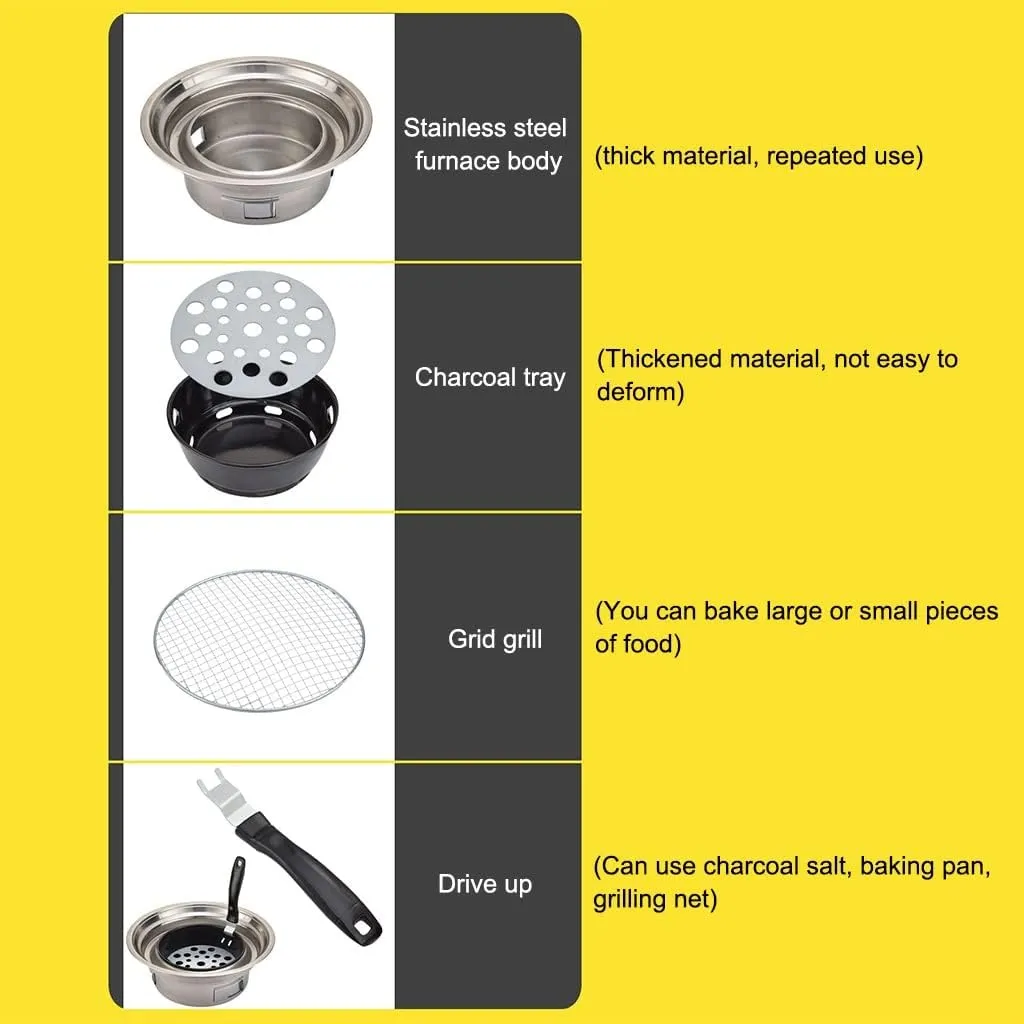 Portable Charcoal Grill, Stainless Steel Desktop BBQ Grill, Outdoor Camping Grill for Courtyard, Camping, Picnic, Hiking, Traveling, Beach (Silver 34.5 * 12cm)