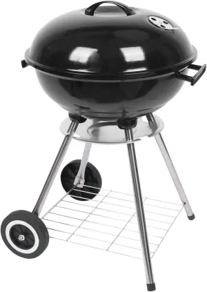 Portable Charcoal Grill with Wheels and Storage Holder, Porcelain-Enameled Lid and Ash Catcher & Thermometer, Round Barbecue Kettle Grill Bowl Wheels for Outdoor Party Camping Picnic (18 inch)
