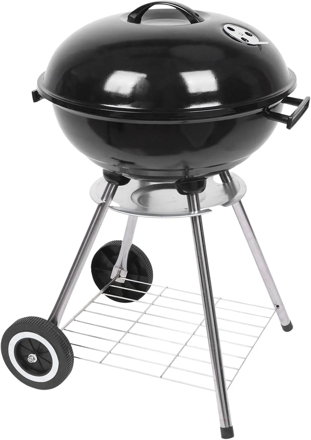 Portable Charcoal Grill with Wheels and Storage Holder, Porcelain-Enameled Lid and Ash Catcher & Thermometer, Round Barbecue Kettle Grill Bowl Wheels for Outdoor Party Camping Picnic (18 inch)