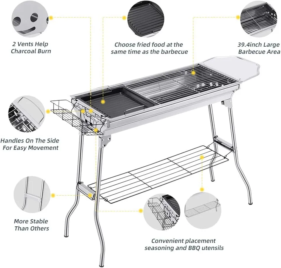 Portable Charcoal Grill,Outdoor BBQ Grill for Christmas Picnic, Thanksgiving Family Gathering and Backyard Barbecue,With Storage Bag & Non-Stick Frying Pan