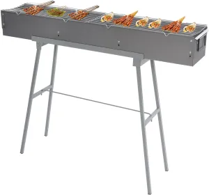 Portable Charcoal Grills, 39.3x7 Inch Folding Camping Barbecue Grill with 2 Detachable Grill Meshes for Camping Picnic Travel Backyard Family Gatherings, Grey