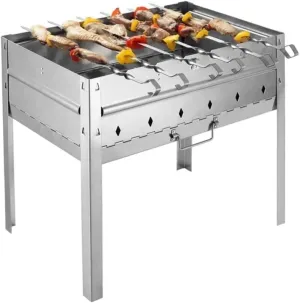 Portable Foldable BBQ Grill, Large Charcoal Barbecue for Outdoor Camping, Picnic, Beach, Backyard, Easy Assembly, Stainless Steel