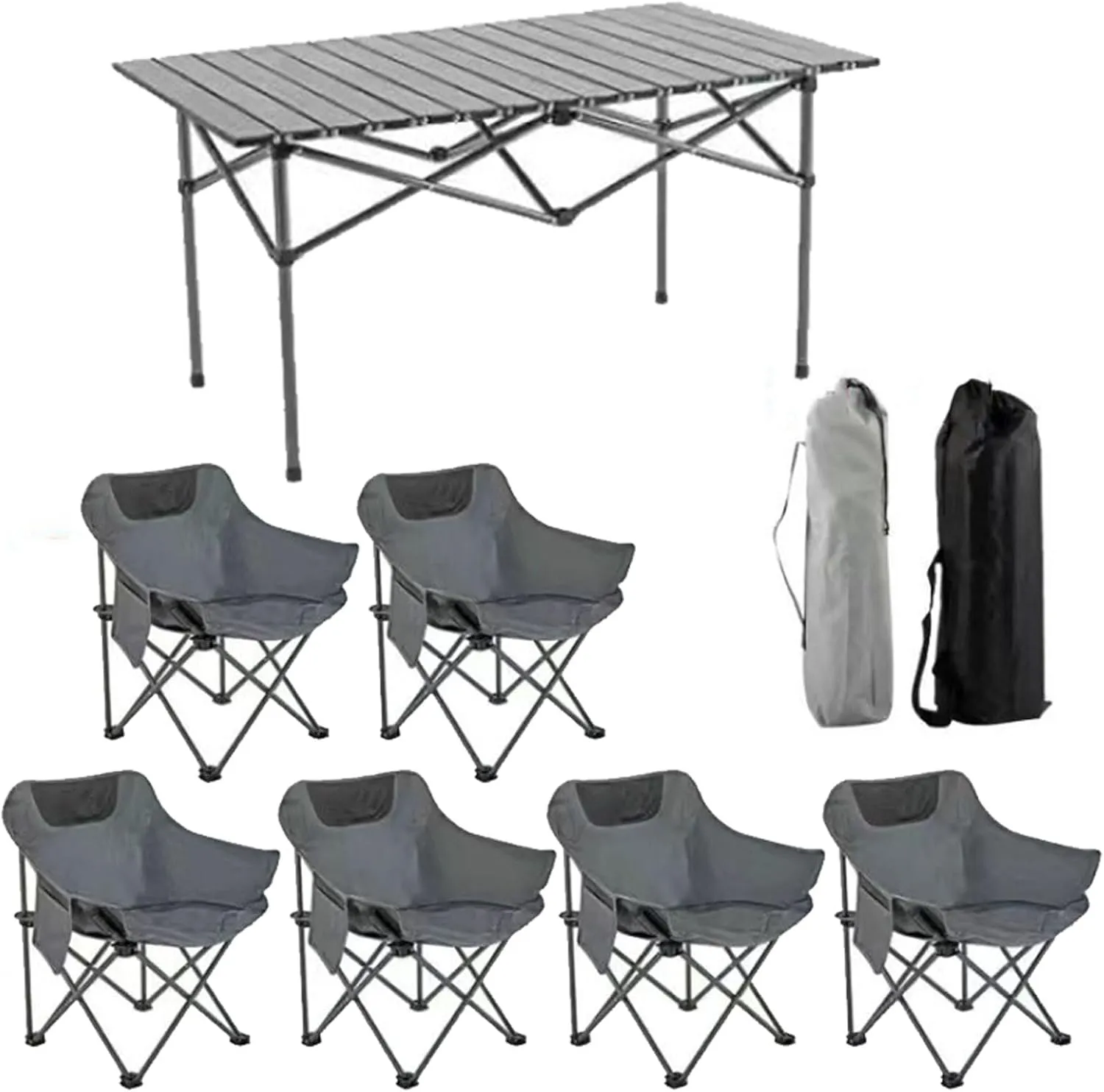 Portable Foldable Camping Table with Chair Set, Aluminum Roll-up Top Picnic Lightweight Furniture Set for BBQ Garden Hiking Fishing