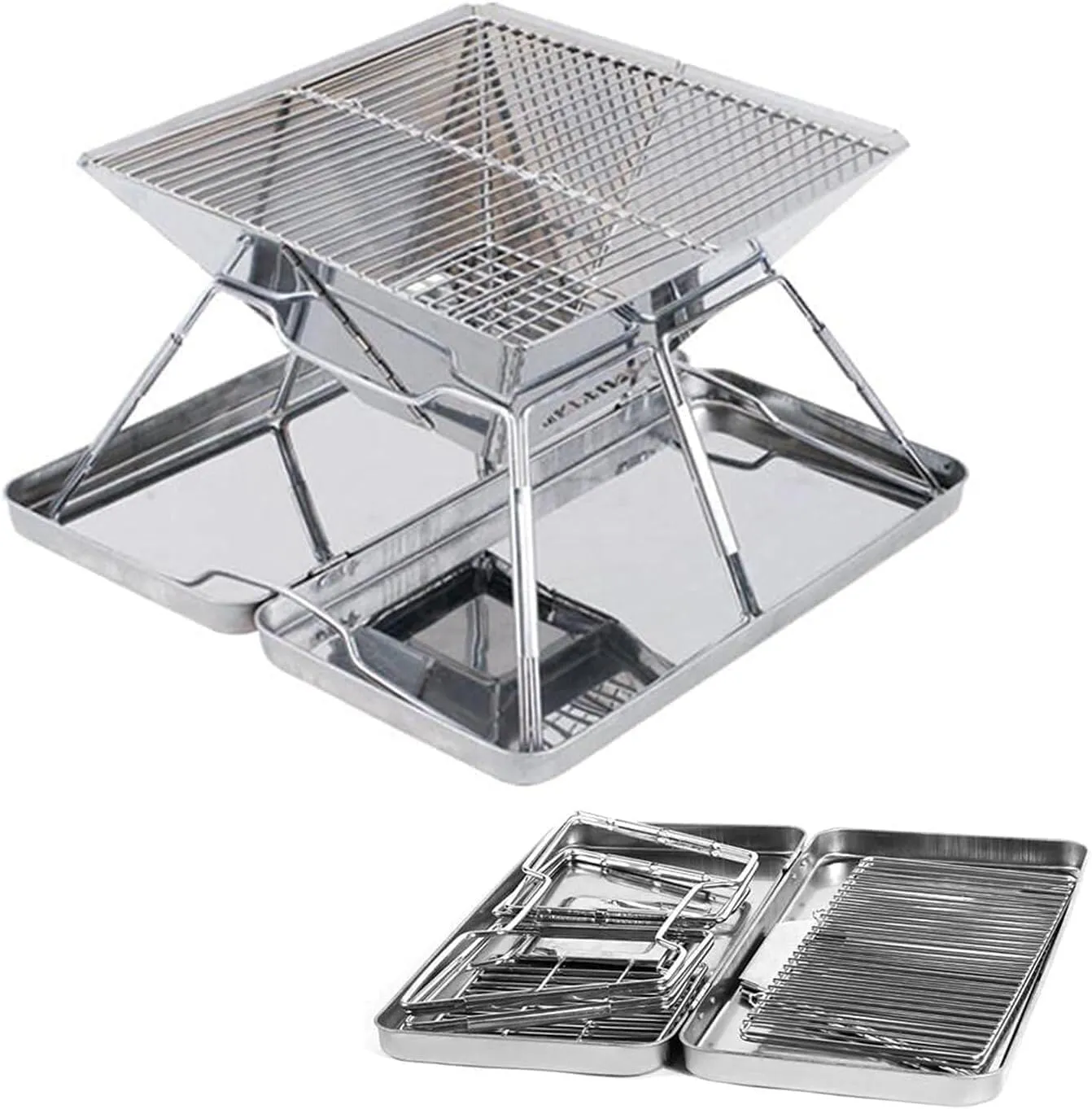 Portable Folding BBQ Grill for Camping, Hiking, and Picnic, Stainless Steel Charcoal with Carrying Bag