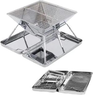 Portable Folding BBQ Grill for Camping, Hiking, and Picnic, Stainless Steel Charcoal with Carrying Bag