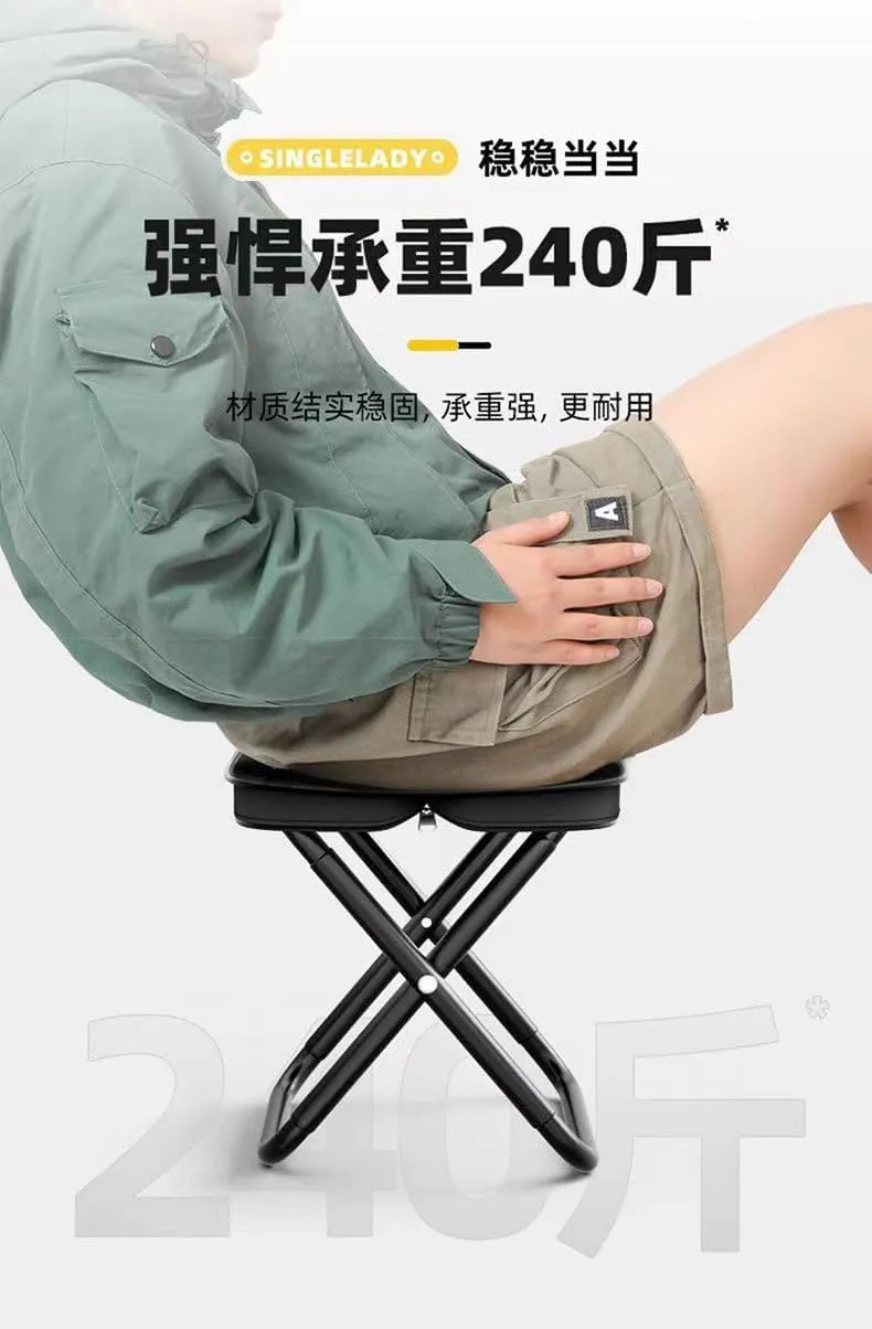 Portable Folding Camping Stool, Aluminum Alloy Frame, Compact Storage Design, Black (Khaki)