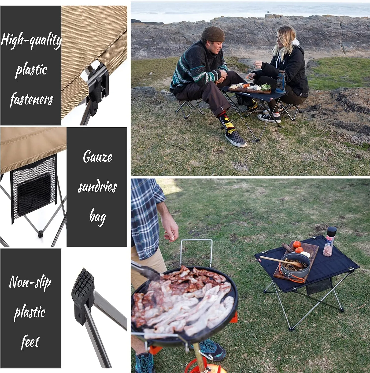 Portable Folding Camping Table 1 Pack, Folding Side Table Aluminum Splicable Picnic Table for Outdoor Cooking, Hiking, Travel, Picnic,Khaki,L