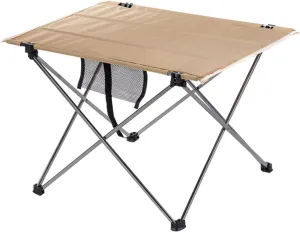 Portable Folding Camping Table 1 Pack, Folding Side Table Aluminum Splicable Picnic Table for Outdoor Cooking, Hiking, Travel, Picnic,Khaki,L