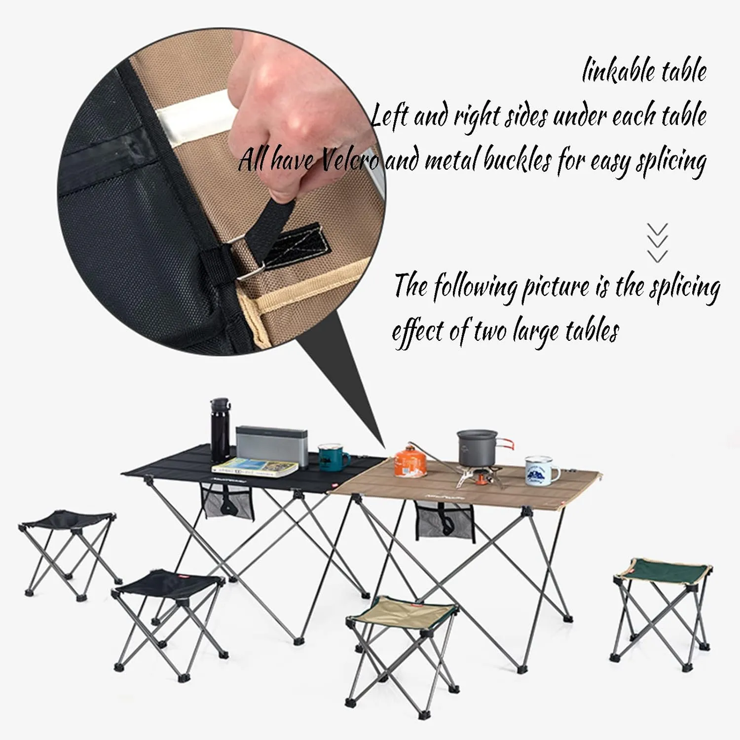Portable Folding Camping Table 1 Pack, Folding Side Table Aluminum Splicable Picnic Table for Outdoor Cooking, Hiking, Travel, Picnic,Khaki,L