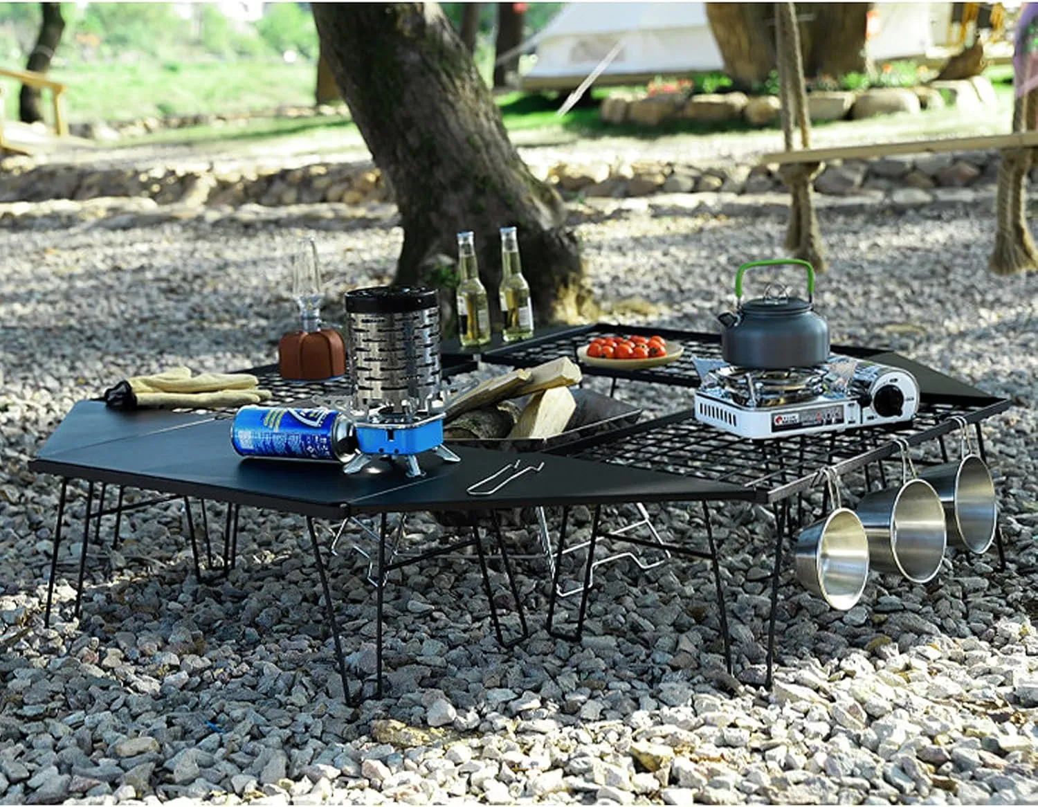 Portable Folding Grill Table Outdoor Camping with Mesh Tabletop Metal Grid Small Easy for Storage Patio Picnic BBQ Garden Dining-Single-Bag