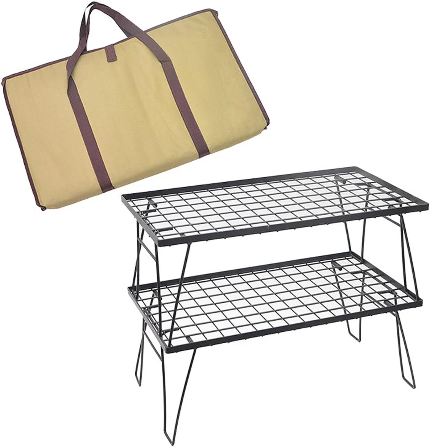 Portable Folding Grill Table Outdoor Camping with Mesh Tabletop Metal Grid Small Easy for Storage Patio Picnic BBQ Garden Dining-Single-Bag