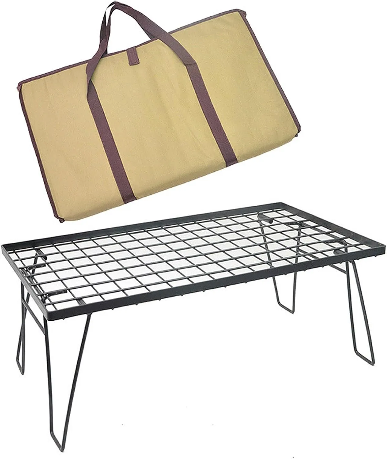Portable Folding Grill Table Outdoor Camping with Mesh Tabletop Metal Grid Small Easy for Storage Patio Picnic BBQ Garden Dining-Single-Bag