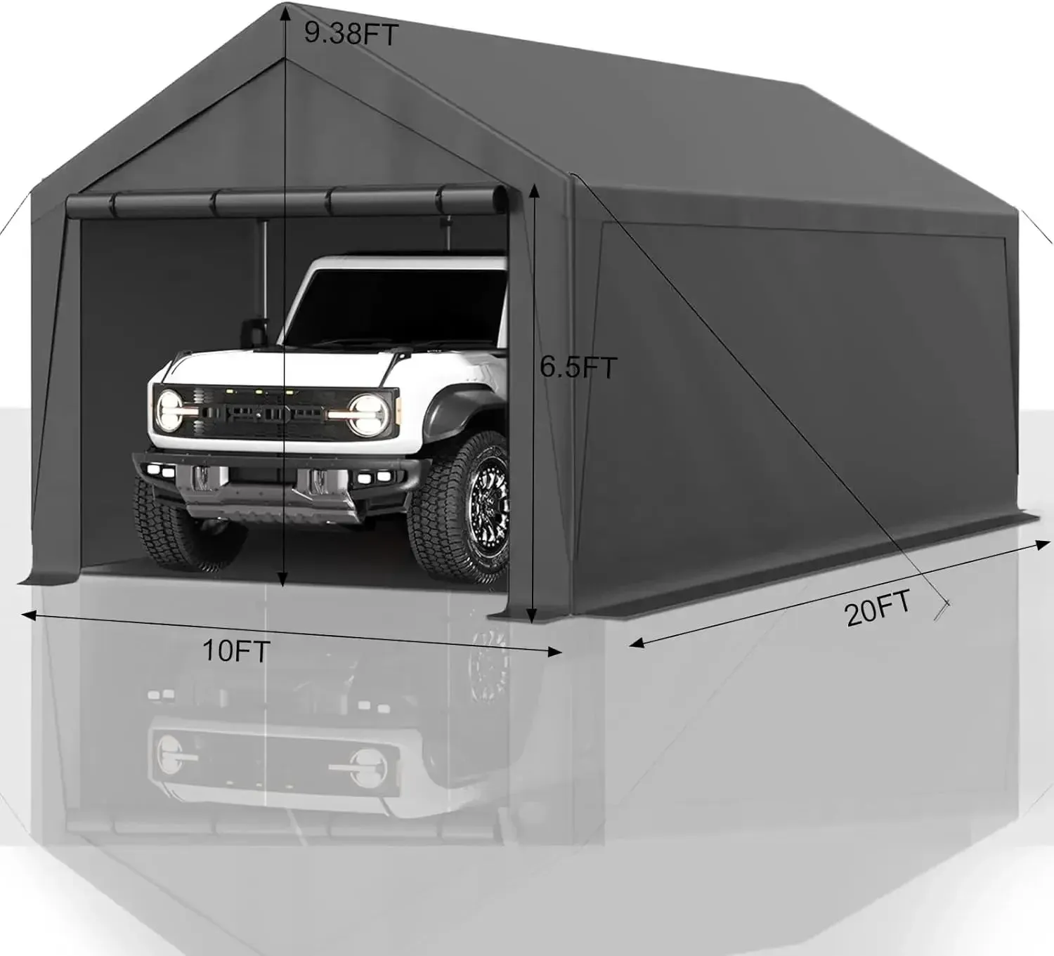 Portable Garage Tent 10x20 Ft Heavy Duty All-Season Steel Canopy (Gray)