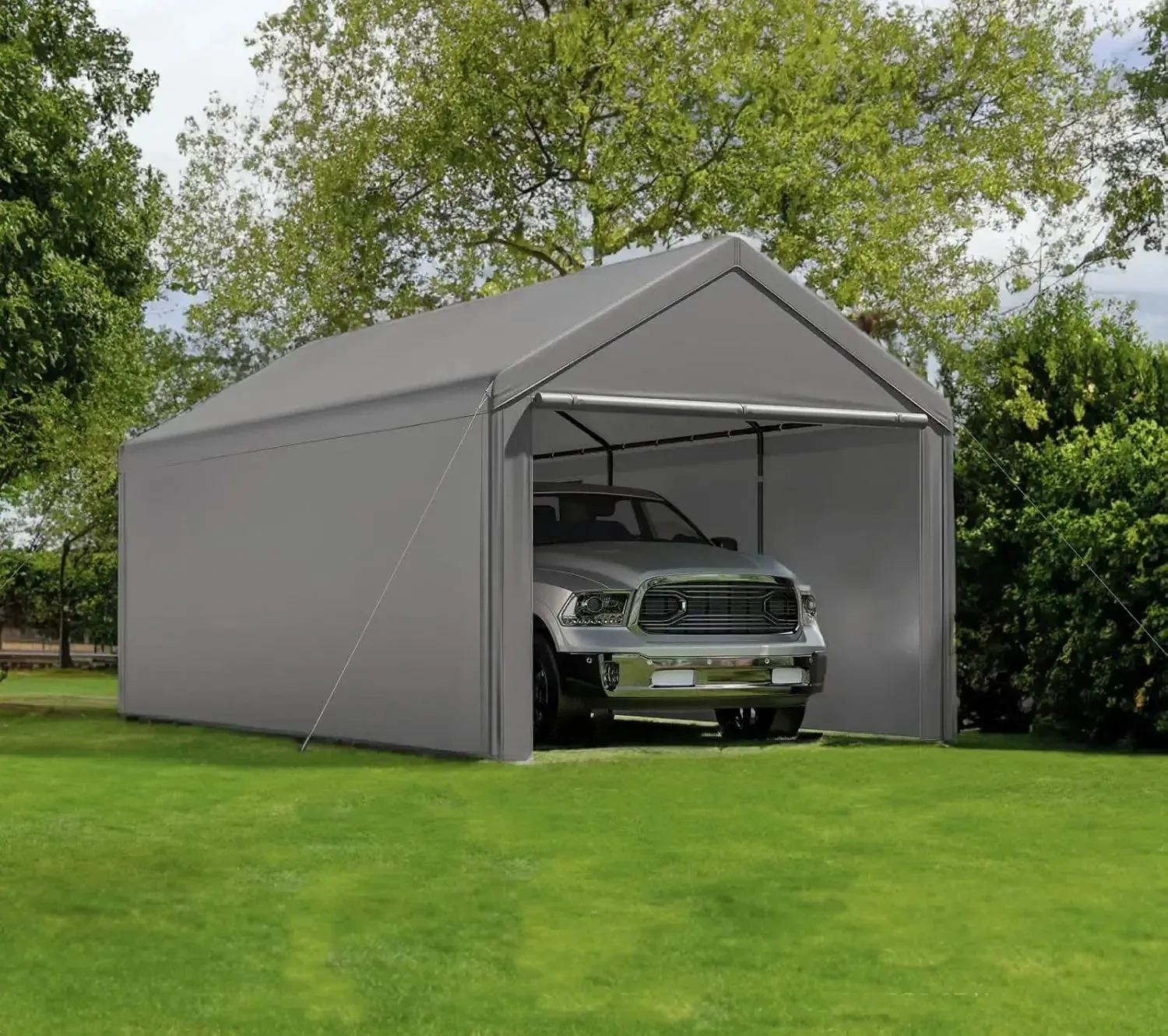 Portable Garage Tent 10x20 Ft Heavy Duty All-Season Steel Canopy (Gray)