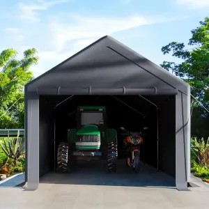 Portable Garage Tent 10x20 Ft Heavy Duty All-Season Steel Canopy (Gray)