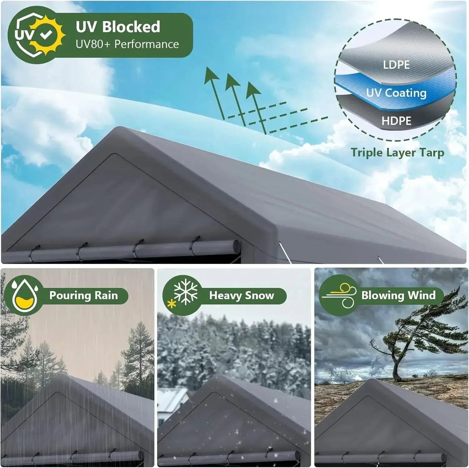 Portable Garage Tent 10x20 Ft Heavy Duty All-Season Steel Canopy (Gray)