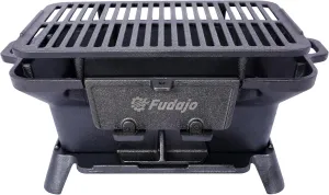 Portable Outdoor Charcoal Grill with Tabletop Cast Iron Skillet - Durable, Compact Design for Camping and Barbecues