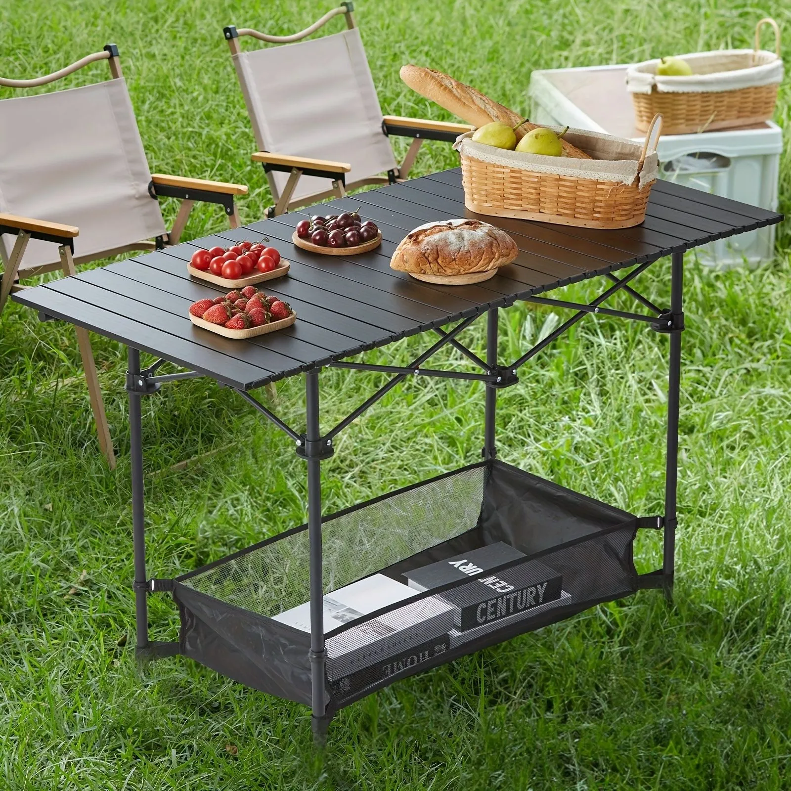 Portable Outdoor Folding Picnic Table, Lightweight Aluminum Roll-Up Camping Table with Carry Bag for Camping, Beach, Backyard, BBQ, Party, Patio, and Picnic
