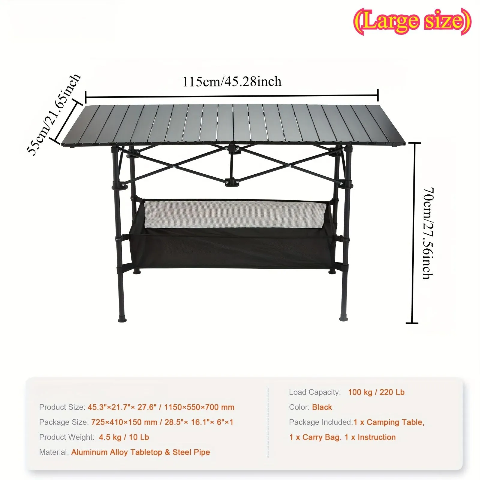 Portable Outdoor Folding Picnic Table, Lightweight Aluminum Roll-Up Camping Table with Carry Bag for Camping, Beach, Backyard, BBQ, Party, Patio, and Picnic