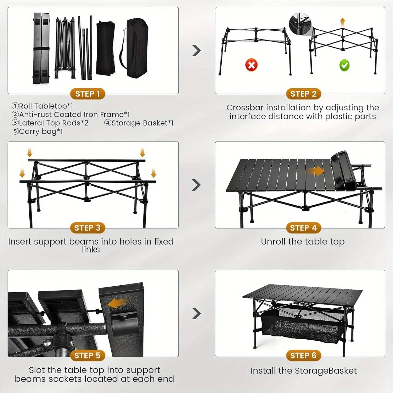 Portable Outdoor Folding Picnic Table, Lightweight Aluminum Roll-Up Camping Table with Carry Bag for Camping, Beach, Backyard, BBQ, Party, Patio, and Picnic