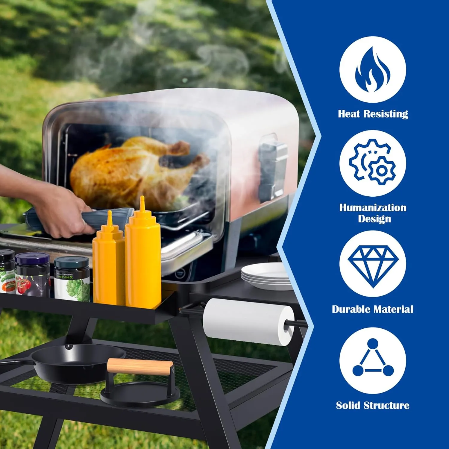 Portable Outdoor Grill Stand with Adjustable Leg for Ninja Woodfire OG900 OG700 OG800 Grill Stand Ninja Woodfire 8-in-1 OO101 Outdoor Pizza Oven Table Grill Cart