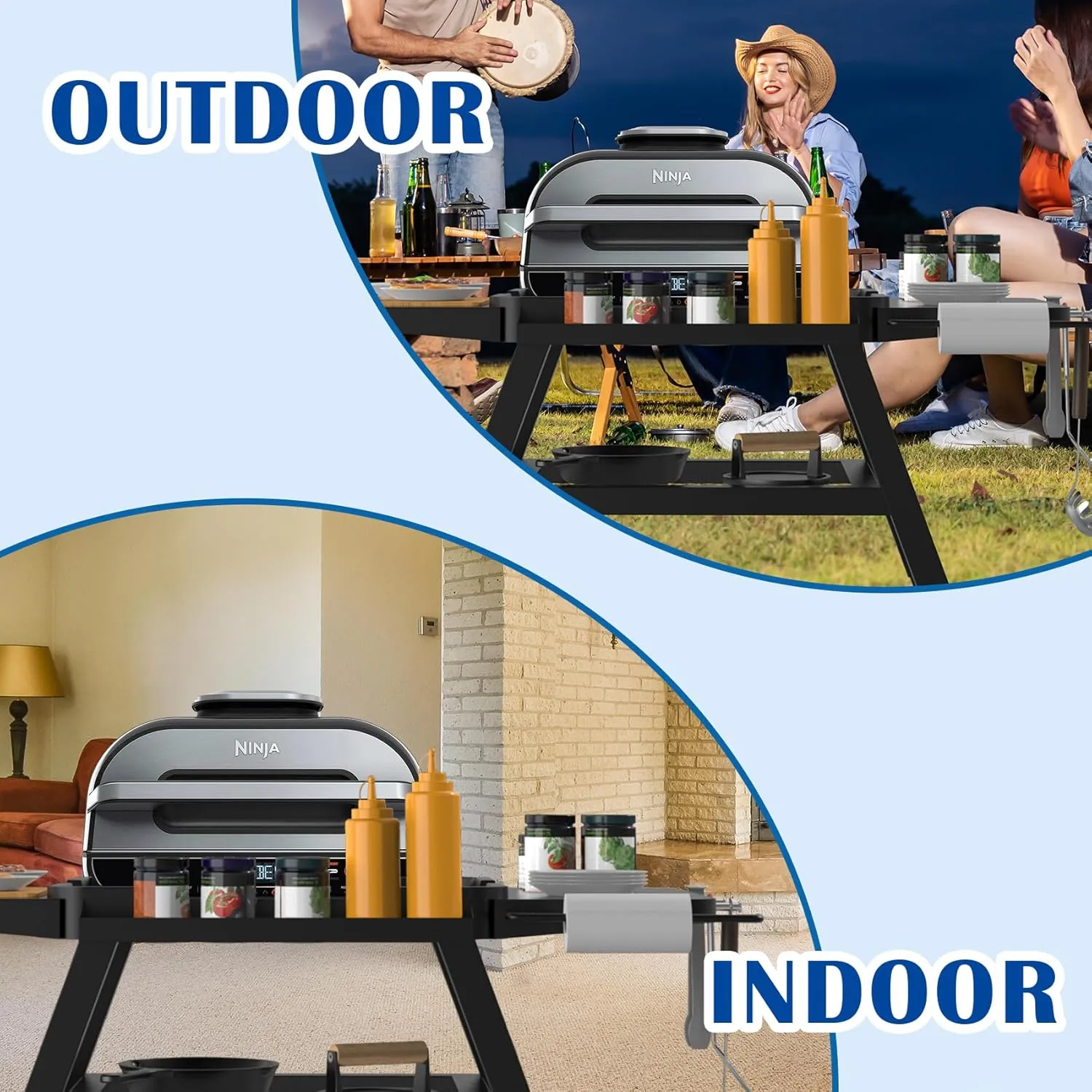 Portable Outdoor Grill Stand with Adjustable Leg for Ninja Woodfire OG900 OG700 OG800 Grill Stand Ninja Woodfire 8-in-1 OO101 Outdoor Pizza Oven Table Grill Cart