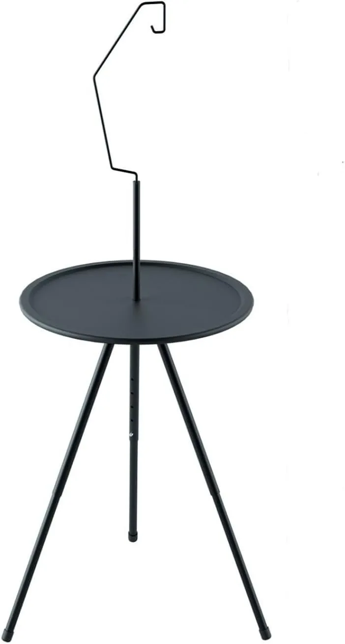 Portable Outdoor Side Table with Lantern Hook, 15 Inch Round, Height Adjustable 13-21 Inches, Black,Portable Outdoor Table, Adjustable Height, Detachable Legs, Lightweight Side Table, Camping/Beach