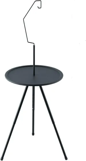 Portable Outdoor Side Table with Lantern Hook, 15 Inch Round, Height Adjustable 13-21 Inches, Black,Portable Outdoor Table, Adjustable Height, Detachable Legs, Lightweight Side Table, Camping/Beach