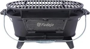 Portable Oval Cast Iron Grill - 100% Enameled Cast Iron Charcoal Grill, for Camping, Tailgating & Outdoor Cooking (19.6in*10.6in-Ellipse)