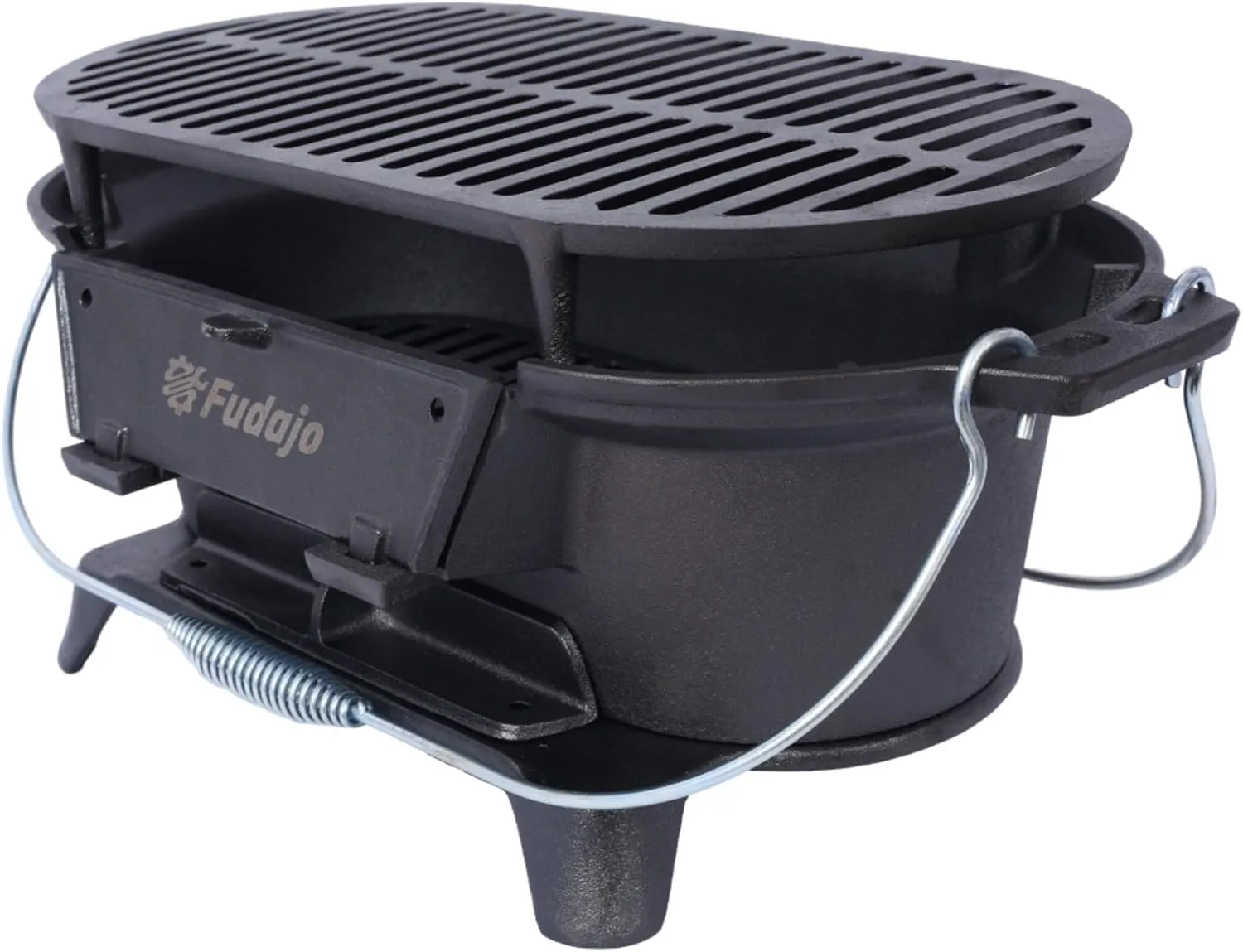 Portable Oval Cast Iron Grill - 100% Enameled Cast Iron Charcoal Grill, for Camping, Tailgating & Outdoor Cooking (19.6in*10.6in-Ellipse)
